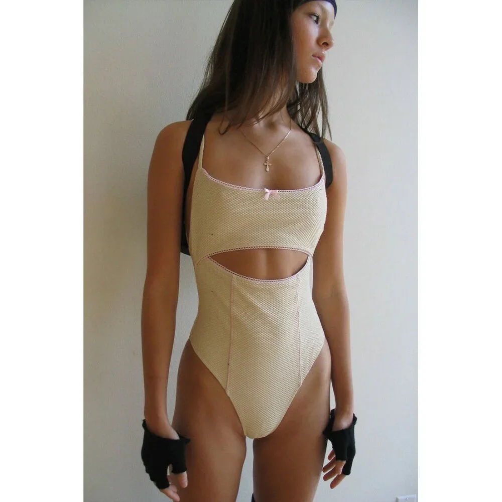 NWOT Frankies Bikinis Julianne Waffle Cheeky One Piece Swimsuit